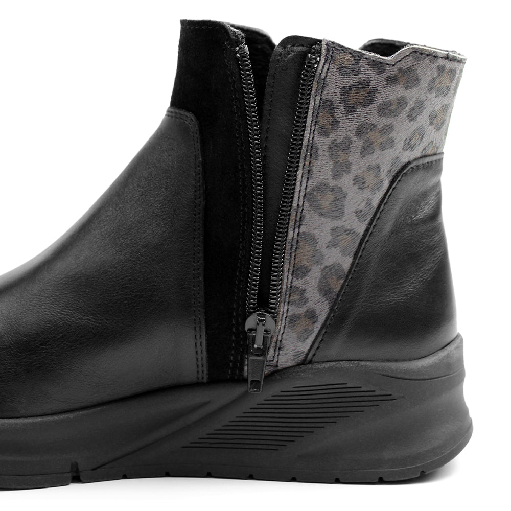 Minfot Zon Chelsea Boots med zip Stretch Läder Svart Leopard