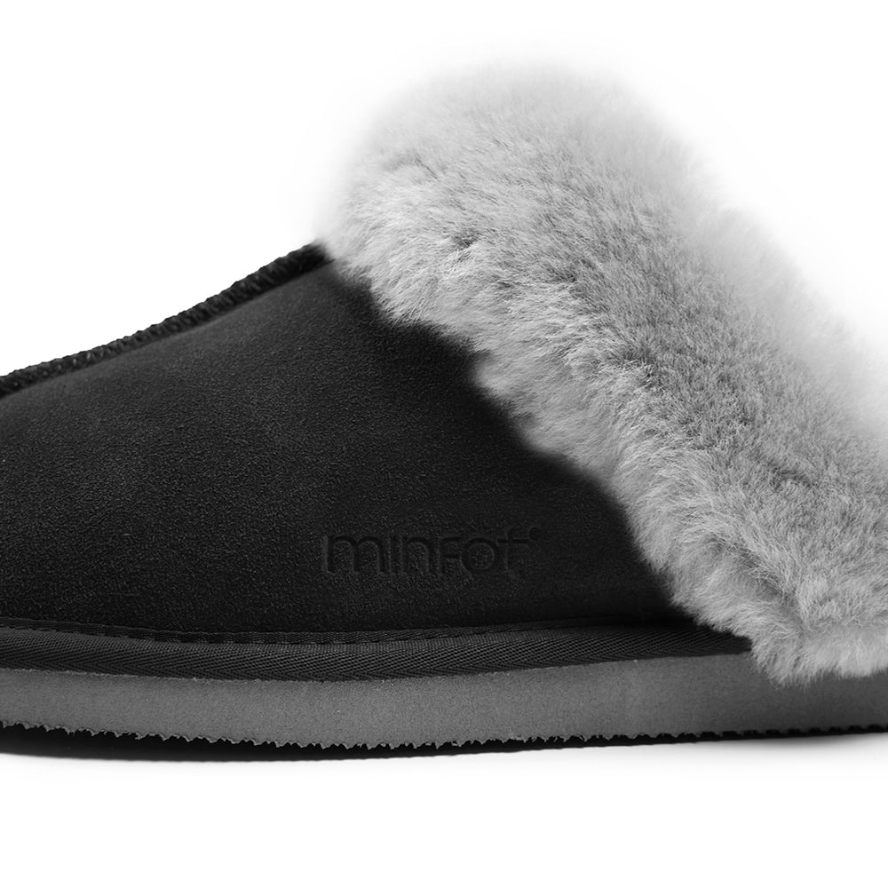 Minfot Fårskinnstofflor Slip-on Duved med sula Svart
