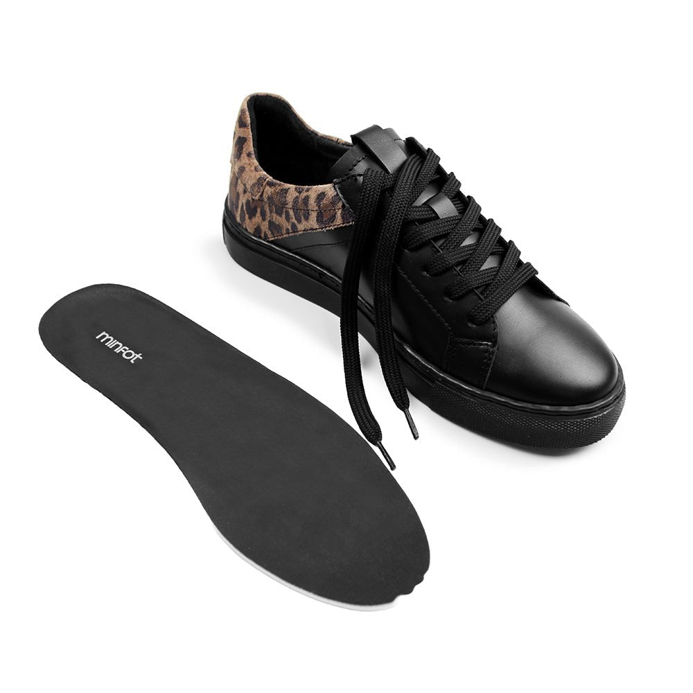 Minfot Comfort Sneakers Dam Skinn Leopard Svart