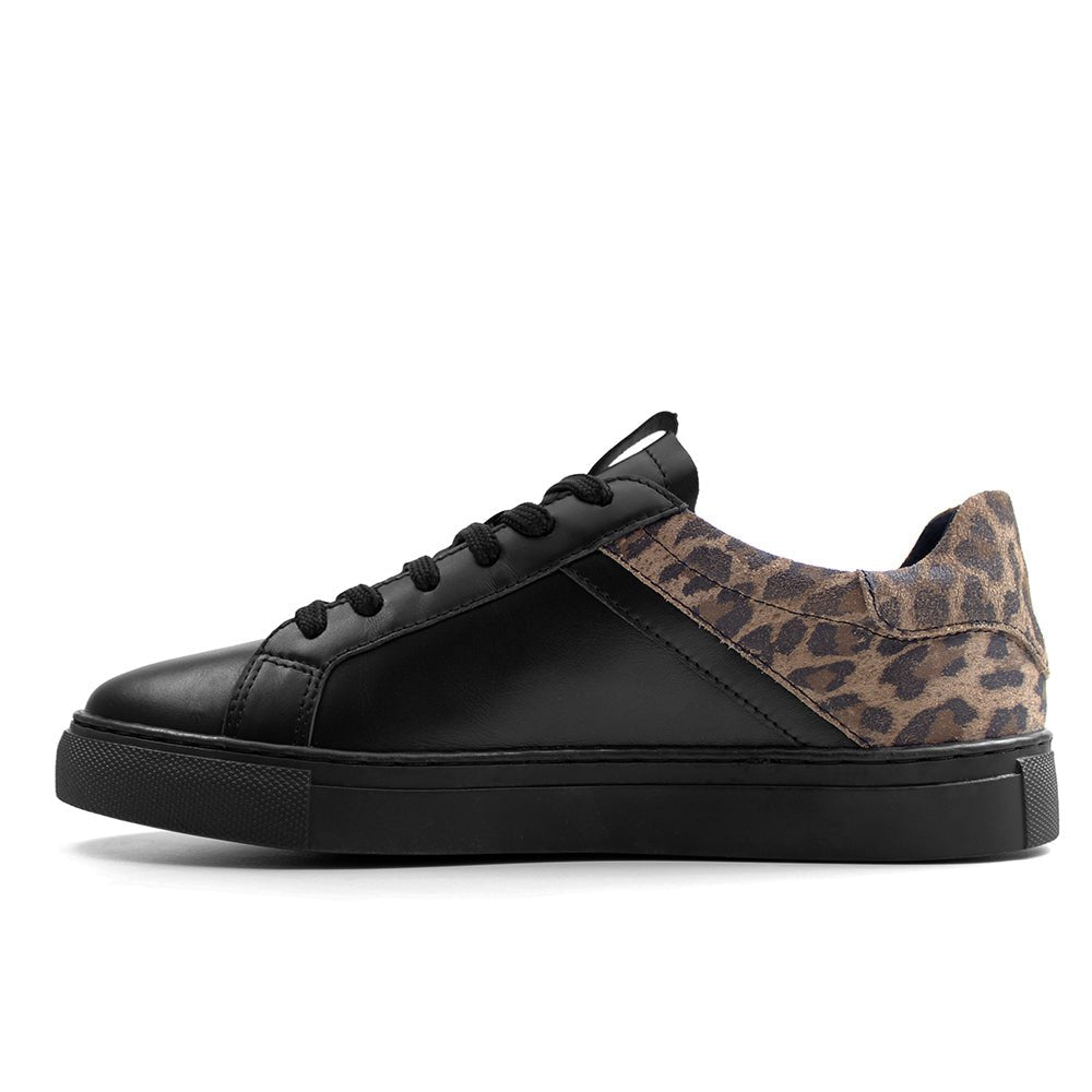 Minfot Comfort Sneakers Dam Skinn Leopard Svart